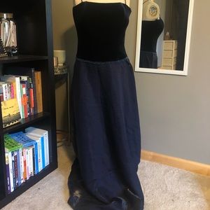 Blue velvet floor length formal dress